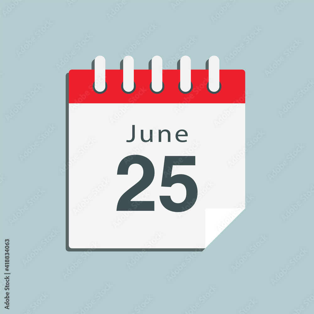 Icon day date 25 June, template calendar page Icon day date 25 June, template calendar page