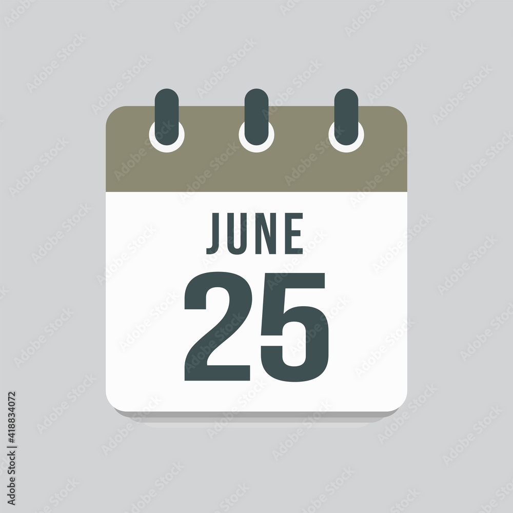 Icon day date 25 June, template calendar page Icon day date 25 June, template calendar page
