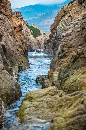 California nature - landscape, beautiful cove with rocks on the seaside in Garrapata State Park. County Monterey, California, USA. Long exposure photo. © Volodymyr