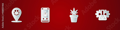 Set Location and marijuana, Online buying, Marijuana plant pot and Test tube with icon. Vector.