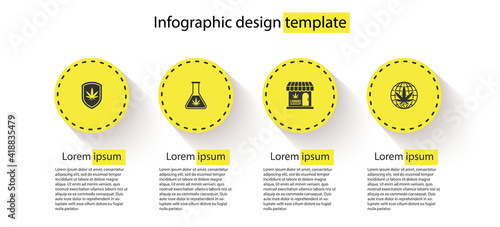 Set Shield and marijuana, Test tube with, Marijuana cannabis store and Legalize. Business infographic template. Vector.