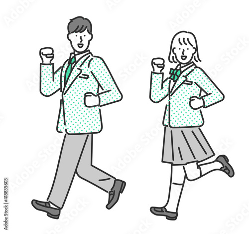 ポーズをとる男子学生と女子学生の全身イラスト素材