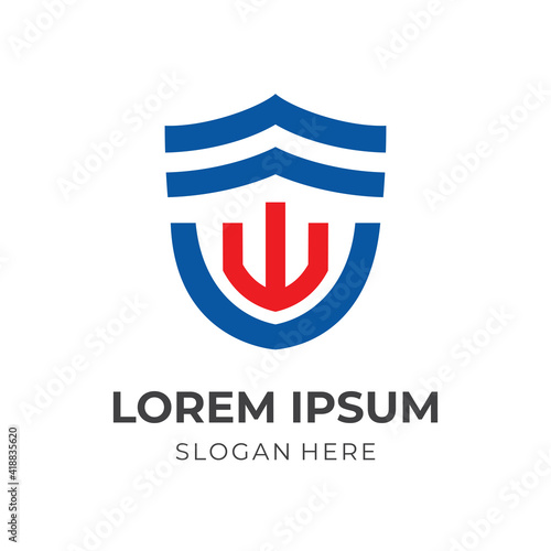 Free Download shield logo template with flat red and blue color style - GFXLoad