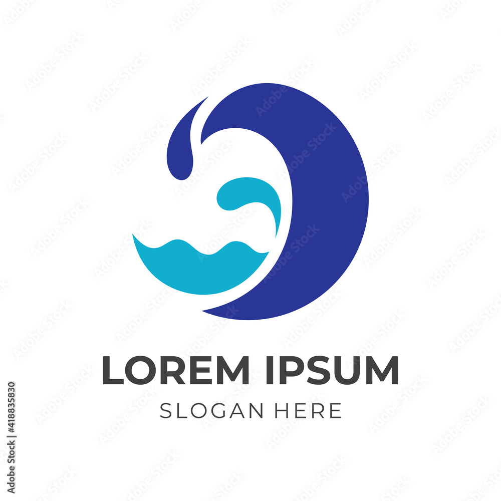 wave logo template flat blue color style wave logo template flat blue color style