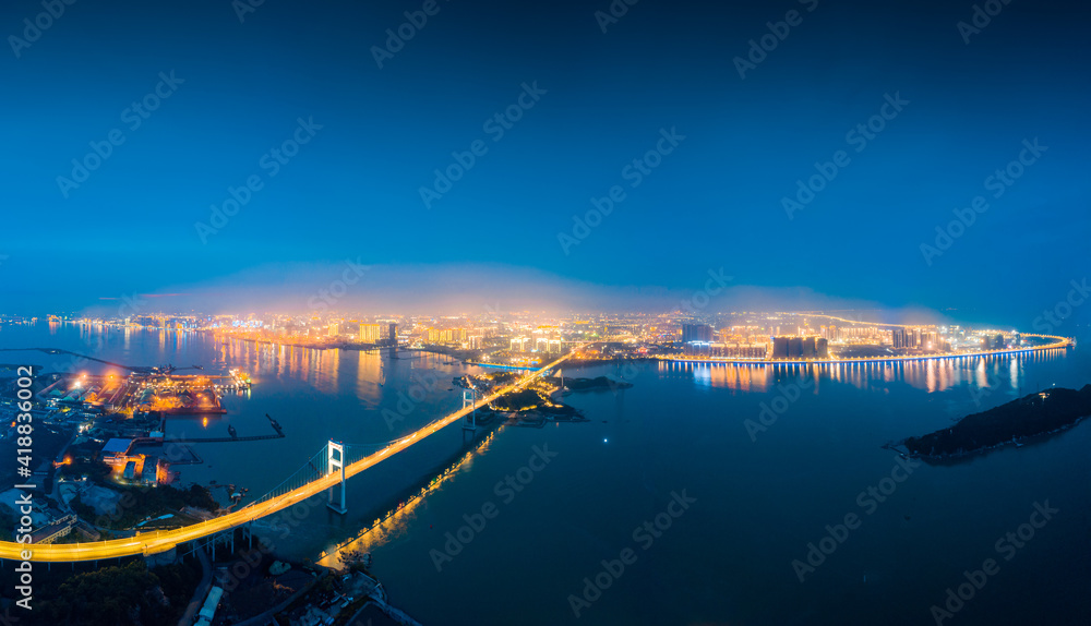 Night view of Shantou Bay Bridge, Shantou City, Guangdong Province, China