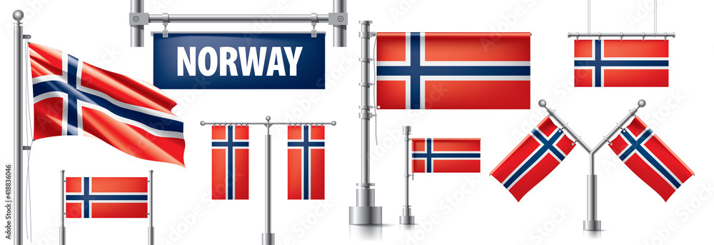 Obraz premium Vector set of the national flag of Norway in various creative designs