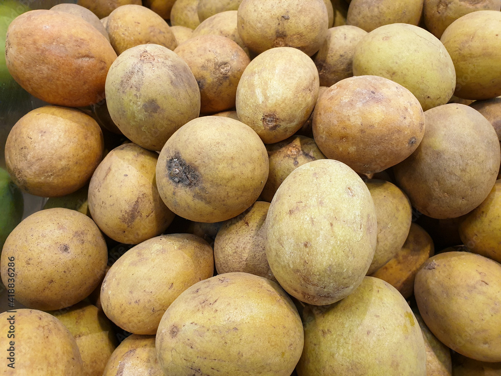 large group of sapodilla fruit on the market large group of sapodilla fruit on the market