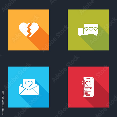 Set Broken heart, Like and, Envelope with Valentine and Mobile icon. Vector.