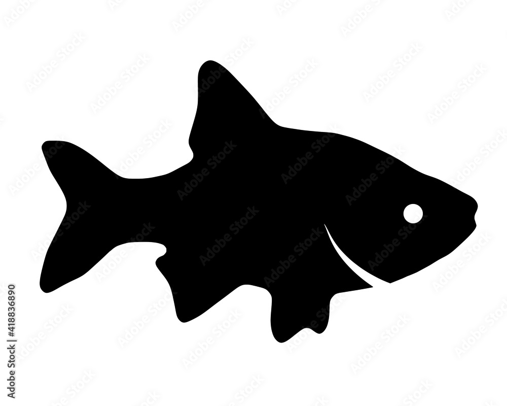 Black silhouette of fish on white background