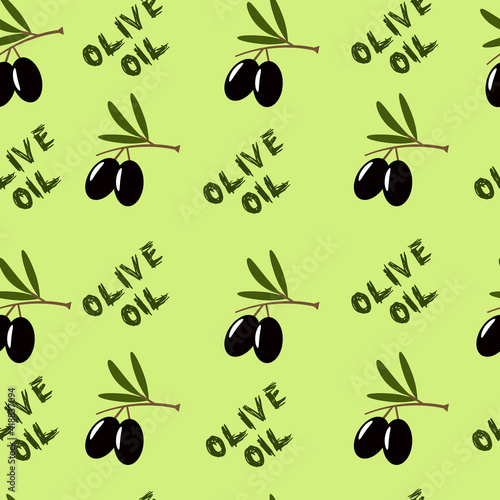 vintage seamless pattern in retro style, olive tree twig
