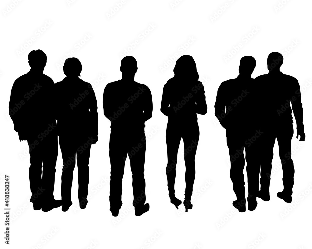 Man and women on on street. Isolated silhouette on a white background Man and women on on street. Isolated silhouette on a white background