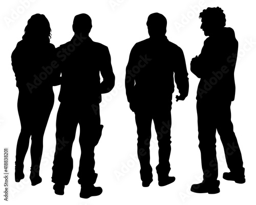 Man and women on on street. Isolated silhouette on a white background