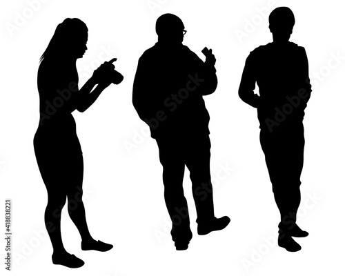 Man and women on on street. Isolated silhouette on a white background