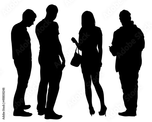 Man and women on on street. Isolated silhouette on a white background