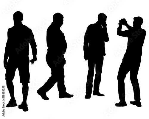 Man and women on on street. Isolated silhouette on a white background