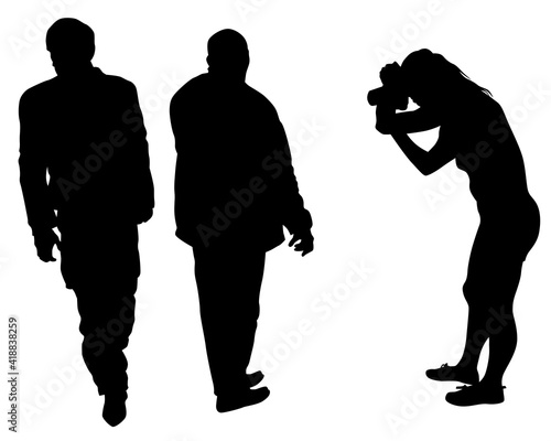 Man and women on on street. Isolated silhouette on a white background