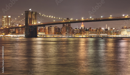Brooklyn Bridge at night, USA.