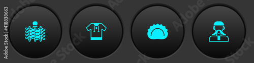 Set Wicker fence, Embroidered shirt, Dumplings and Ukrainian cossack icon. Vector.