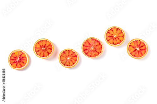 Foto Blood oranges, overhead flat lay shot on a white background