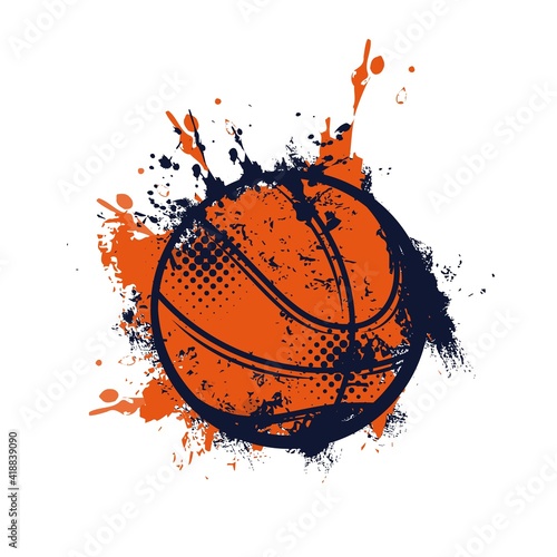 Basketball ball with grunge spots vector icon, sports accessory isolated on white background. Equipment for playing game, championship or tournament competition, grungy design element, emblem, label