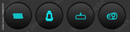 Set Car radiator cooling system, seat, mirror and headlight icon. Vector.