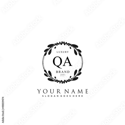 Initial QA beauty monogram and elegant logo design, handwriting logo of initial signature, wedding, fashion, floral and botanical with creative template, feminine logo collections