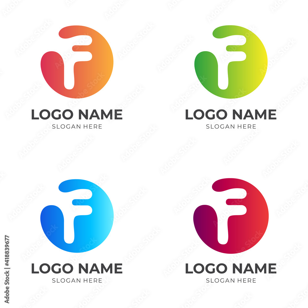 letter F logo in circle template with flat colorful style letter F logo in circle template with flat colorful style
