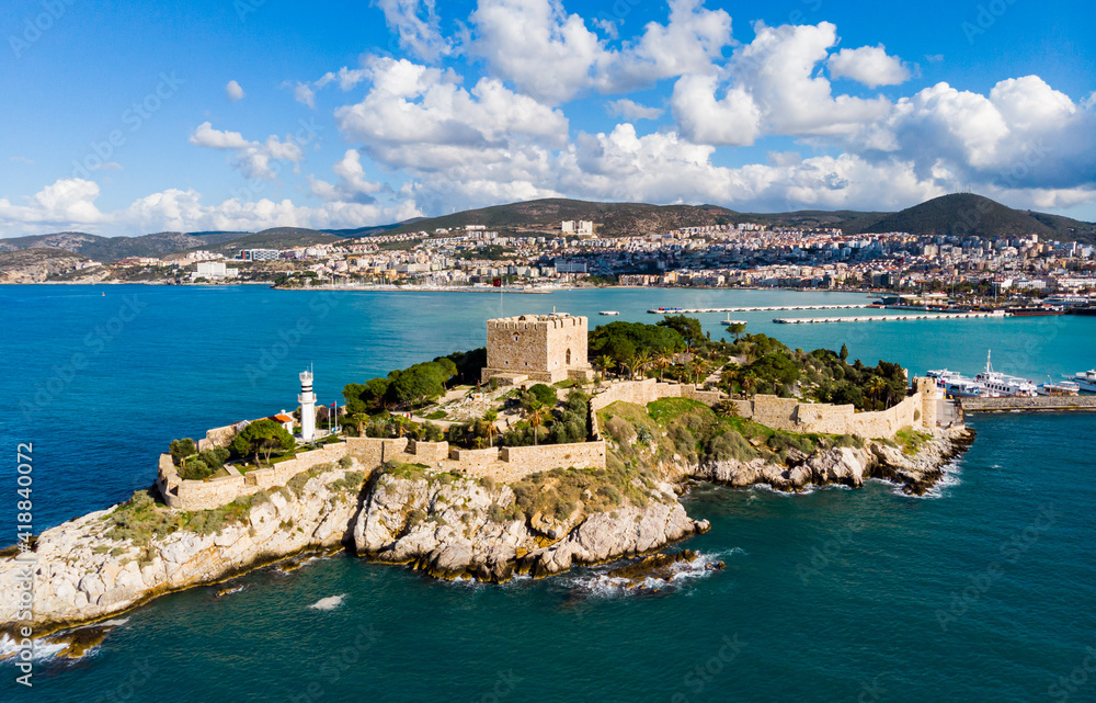 Aerial view of Kusadasi fort in Aydin province in summer sunny day, . High quality photo