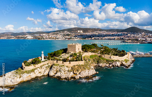 Aerial view of Kusadasi fort in Aydin province in summer sunny day, . High quality photo