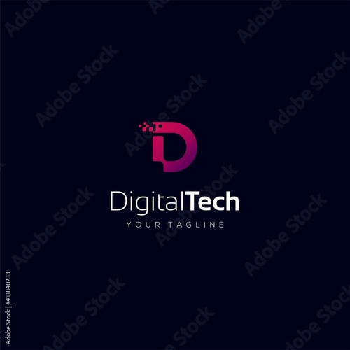 initial letter D digital technology logo icon abstract design elements