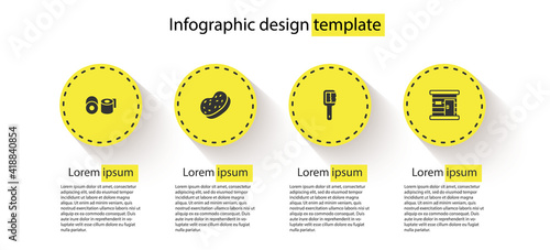 Set Toilet paper roll, Bath sponge, Sauna brush and wooden bathhouse. Business infographic template. Vector.