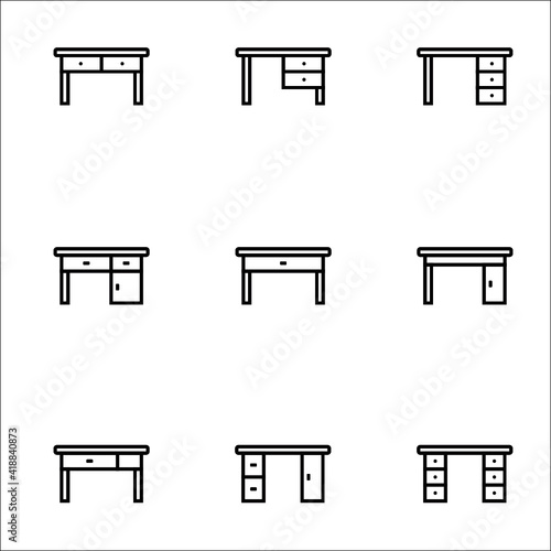 9 Simple linear vector furniture desk illustraion icon set