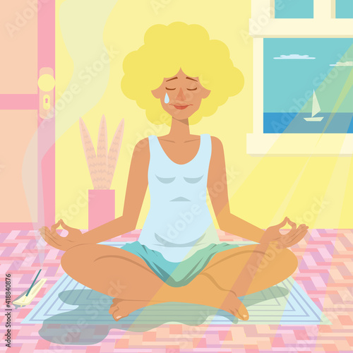 Mulher em isolamento social praticando yoga