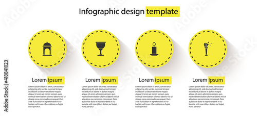 Set Muslim Mosque, Holy grail or chalice, Burning candle and Aspergillum. Business infographic template. Vector.