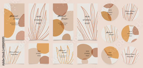 Cover templates vector set. Social media background design with floral and hand drawn organic shapes textures. Abstract minimal trendy style wallpaper. Vector illustration.
