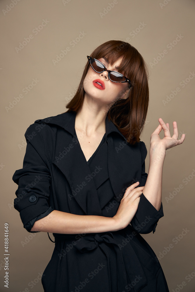 Charming brunette leaned over to the side dark glasses Charming brunette leaned over to the side dark glasses