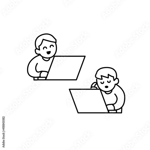 パソコンをして楽しんだり悩んだりする人イラスト素材