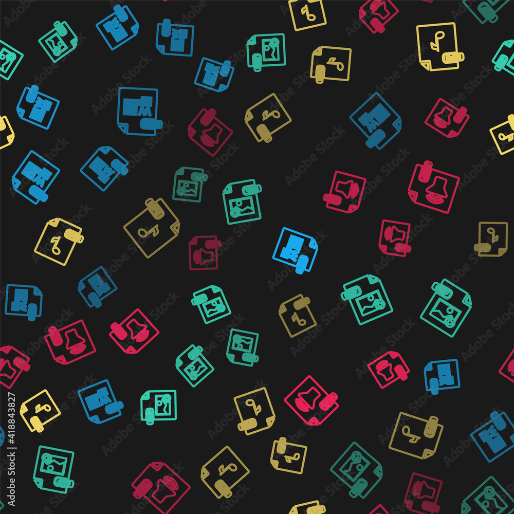 Set line DOC file document, GIF, MP3 and WMA on seamless pattern. Vector. Set line DOC file document, GIF, MP3 and WMA on seamless pattern. Vector.