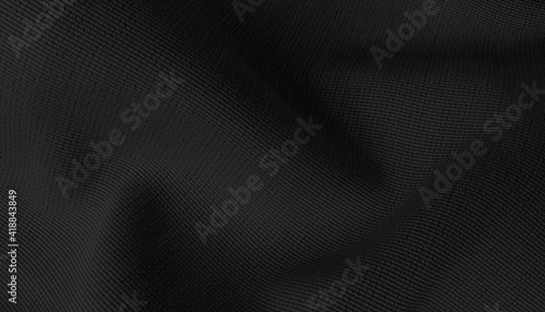 black textile cloth background abstract with soft waves. close up drapery background with softness mood and tone. 