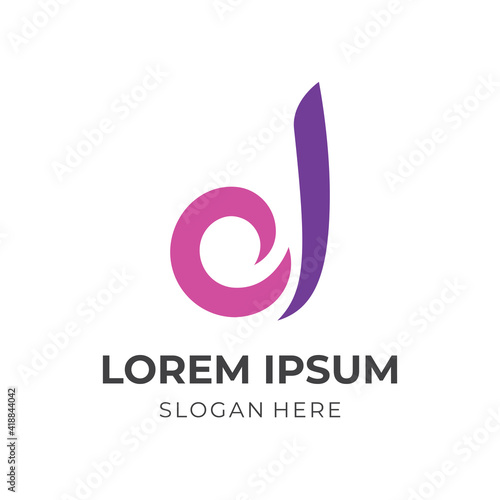 abstract letter d logo design with flat purple and pink color style