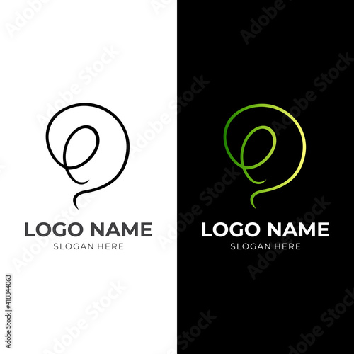 abstract letter D logo template with flat black and green color style
