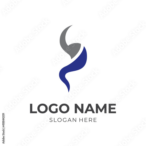 stomach logo template with flat blue and grey color style