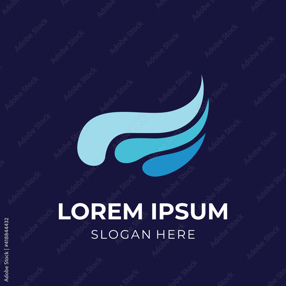 abstract wave logo template with flat blue color style abstract wave logo template with flat blue color style