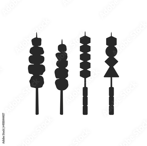 satay icon vector, grilled meat illustrations. Shish kebab on skewers vector icon.