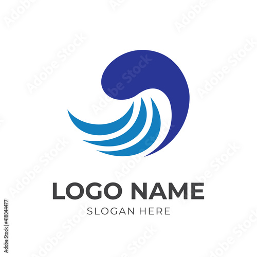 splash wave logo concept vector with flat blue color style