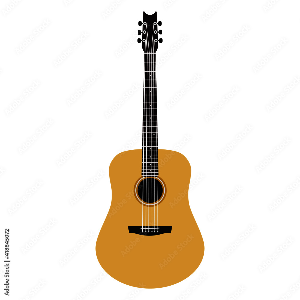 Vector of a wooden acoustic guitar isolated on a white background