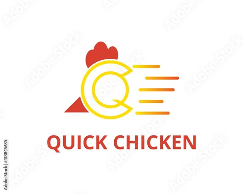 quick chicken logo for fast food business logo design create from letters q and c
