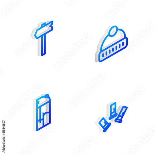 Set Isometric line Winter hat, Road traffic sign, Lighter and Cartridges icon. Vector. © vector_v