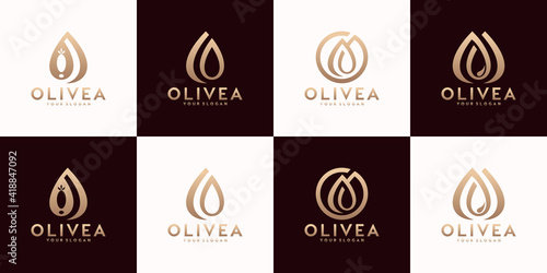 Set of abstract minimalist olive oil with line concept logo design