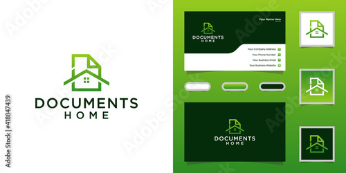 home documents logo with line art design templates and business cards